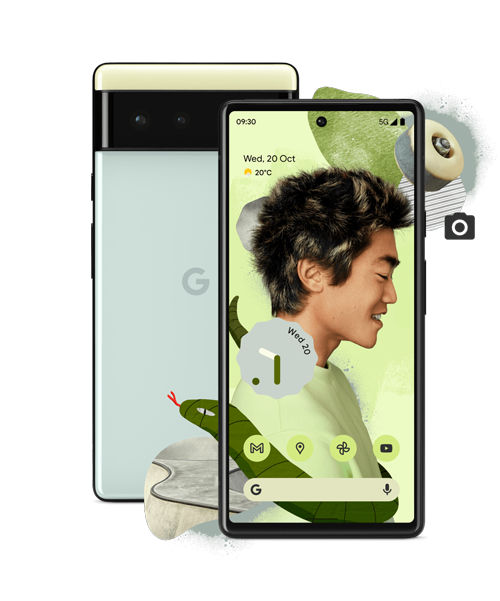 front and back view of google pixel 6 device